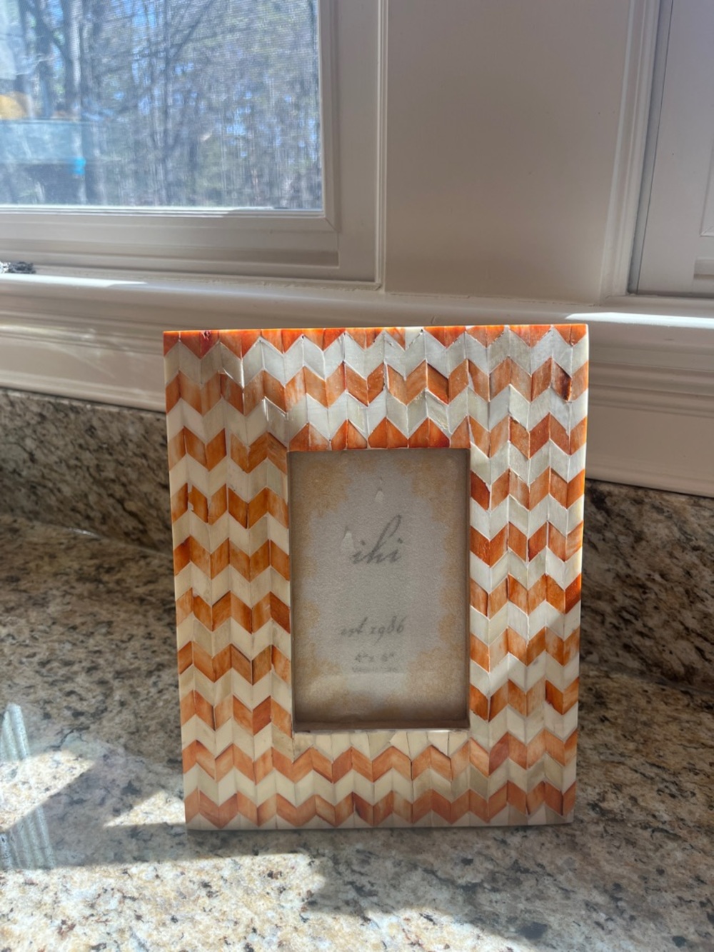 Chevron Bone Inlay Picture Frame - Orange and Cream NWOT